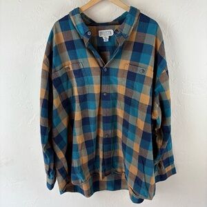 Duluth Trading Company Blue and Tan Checkered Flannel Shirt Mens size 4XL